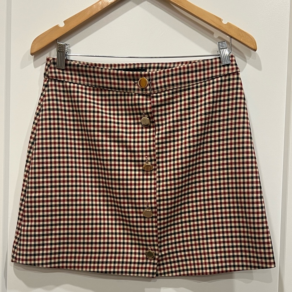 Zara Multicolor Button Down Checkered A-Line Skirt. Sz s